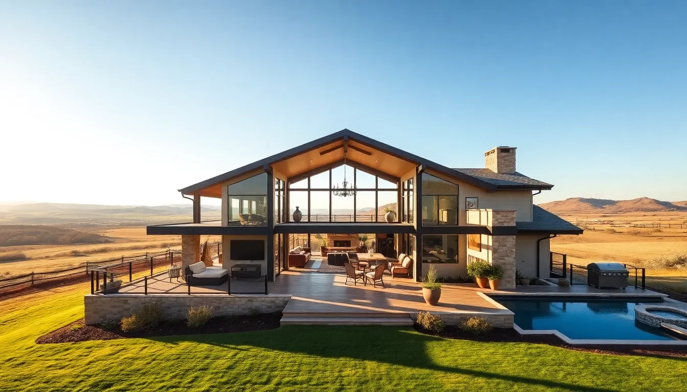 luxury ranch home with expansive outdoor spaces and modern design.
