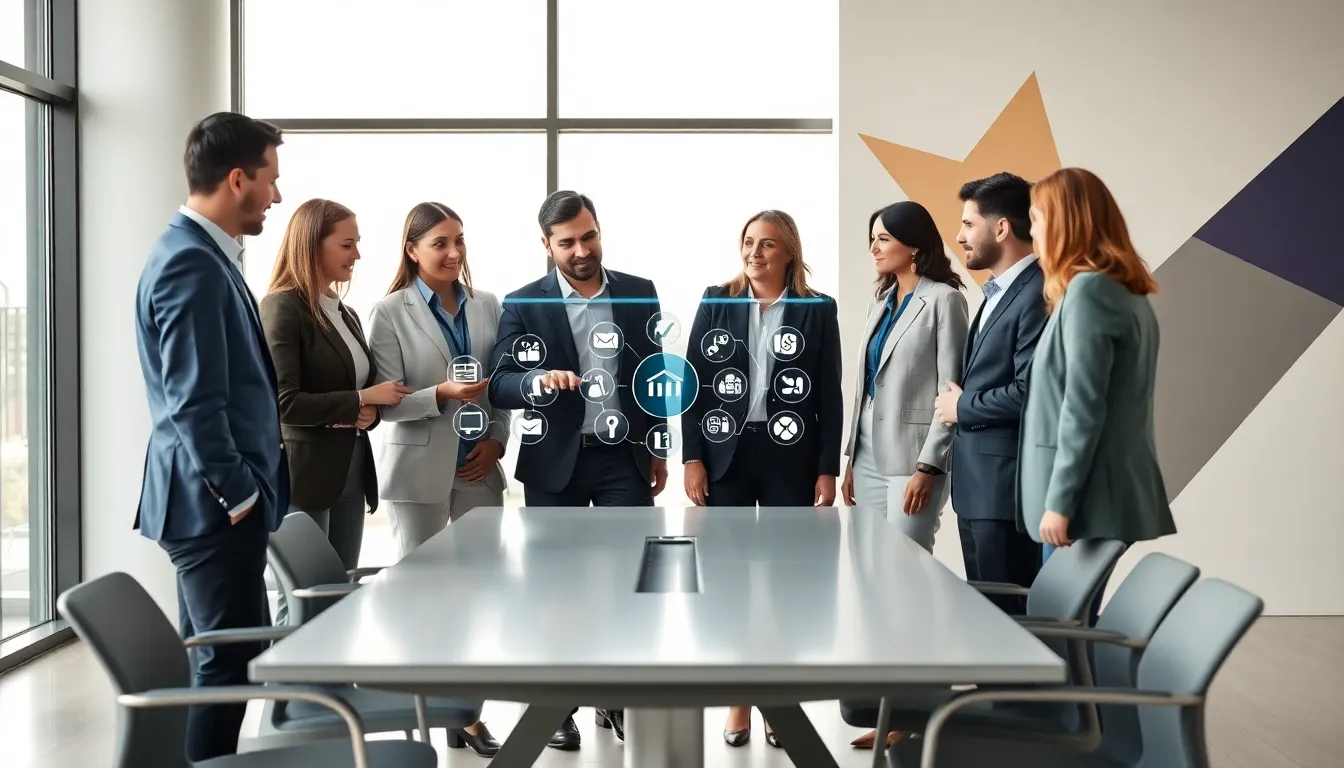 diverse team collaborating over digital integration tools in a modern office.