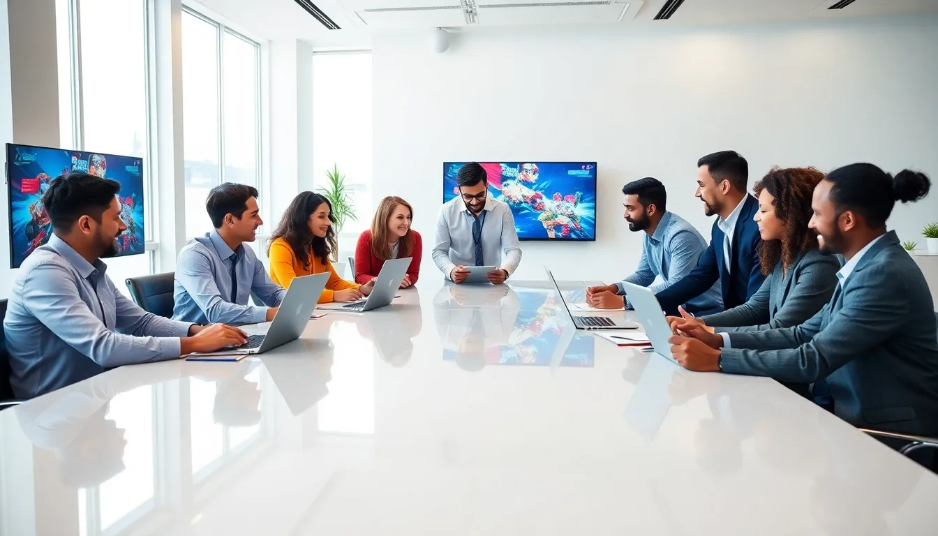 diverse team collaborating in a modern office setting.