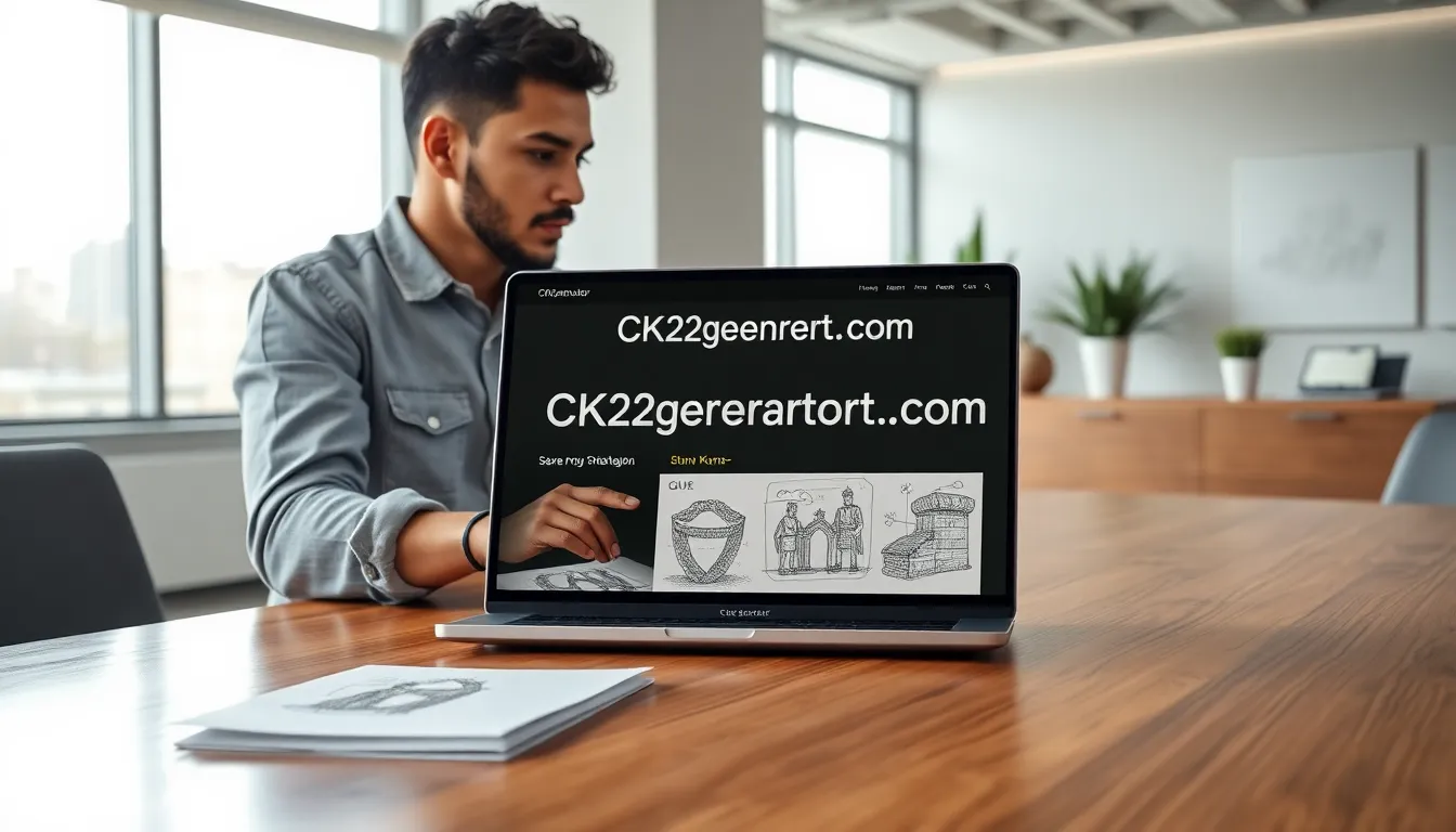 Professional engaging with Ck2generator.com in a modern office.