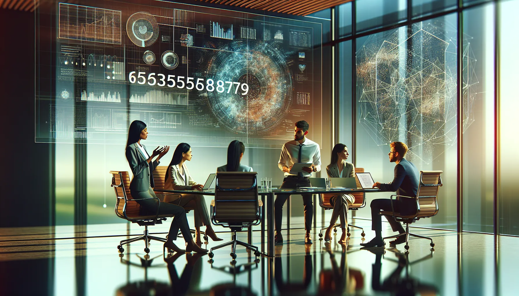 diverse professionals discussing data in a modern office.