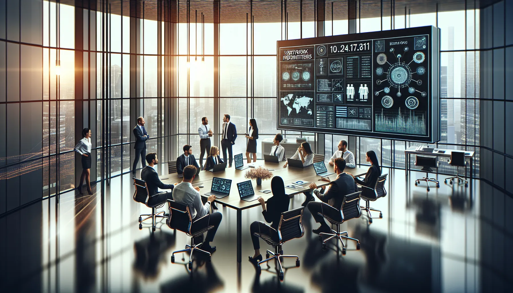 IT team collaborating in a modern office on network solutions.