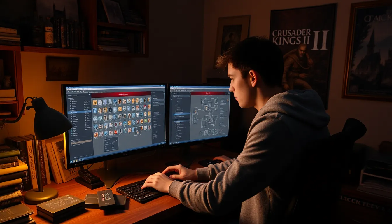A young man designing characters using CK2Generator for Crusader Kings II.