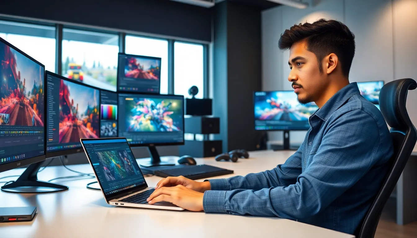 editor working on gaming content in a modern workspace.