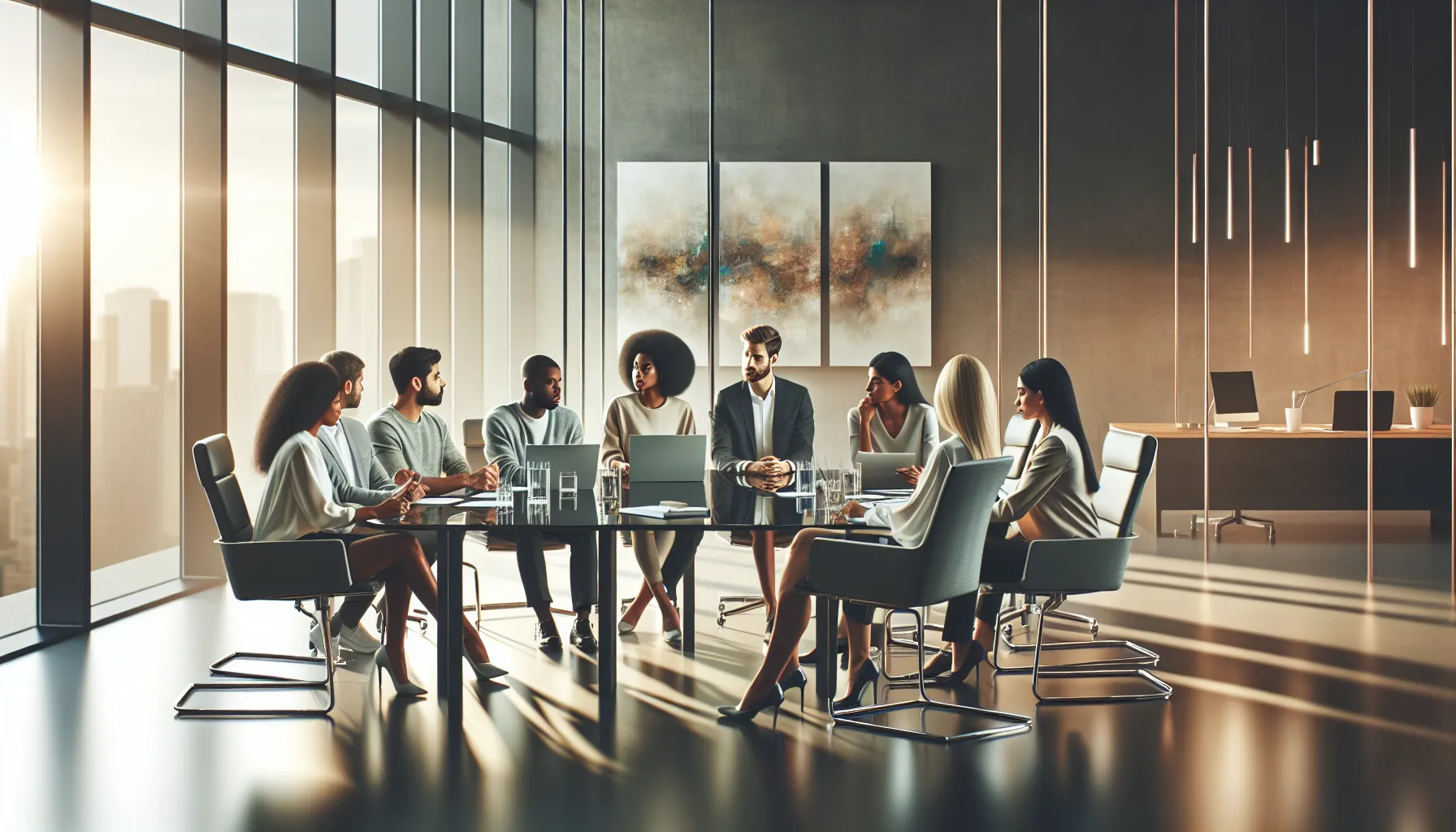 diverse professionals discussing future trends in a modern office.