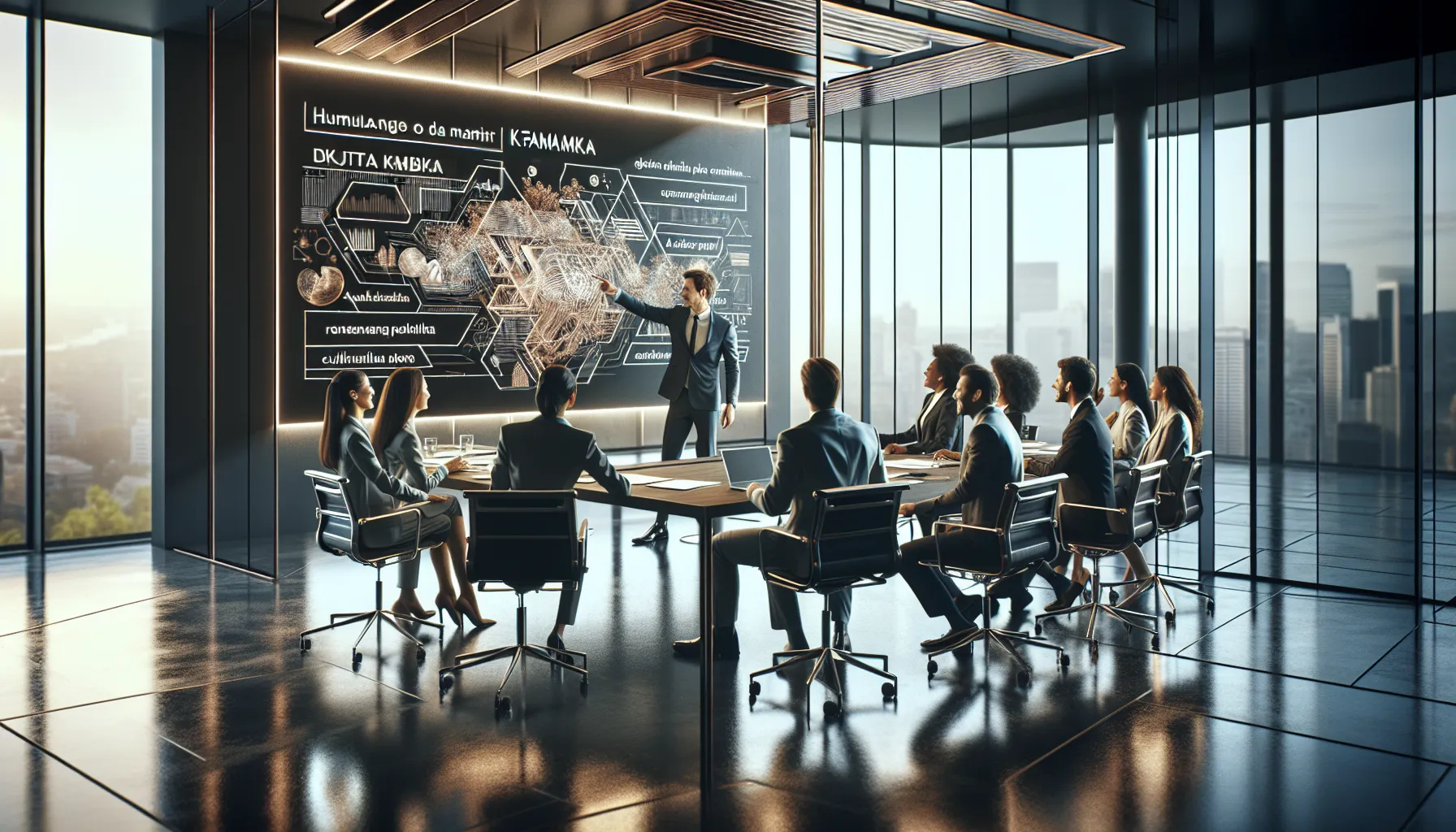 diverse professionals discussing SfkAmfKa in a modern office.