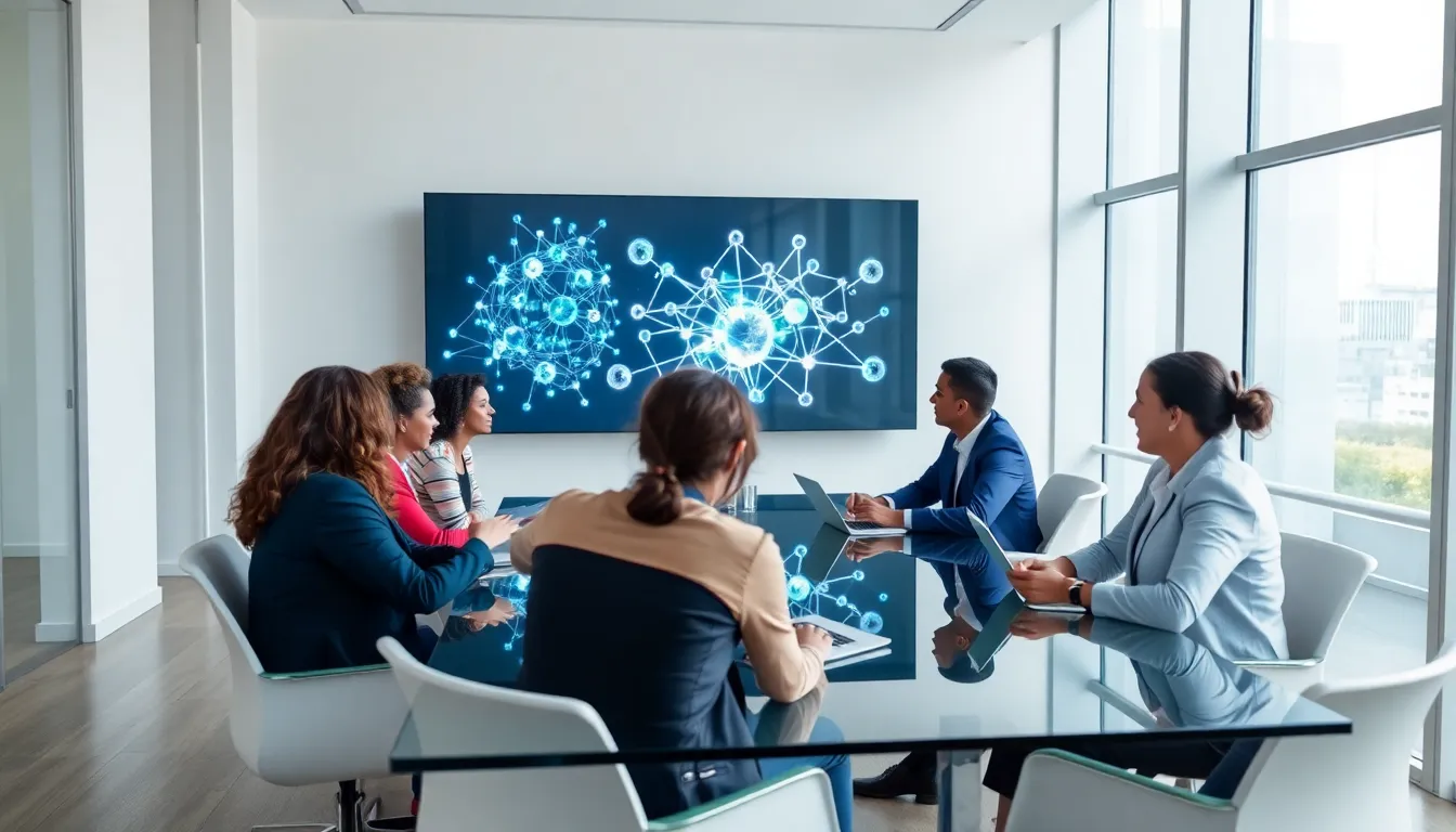 diverse professionals collaborating in a modern conference room.