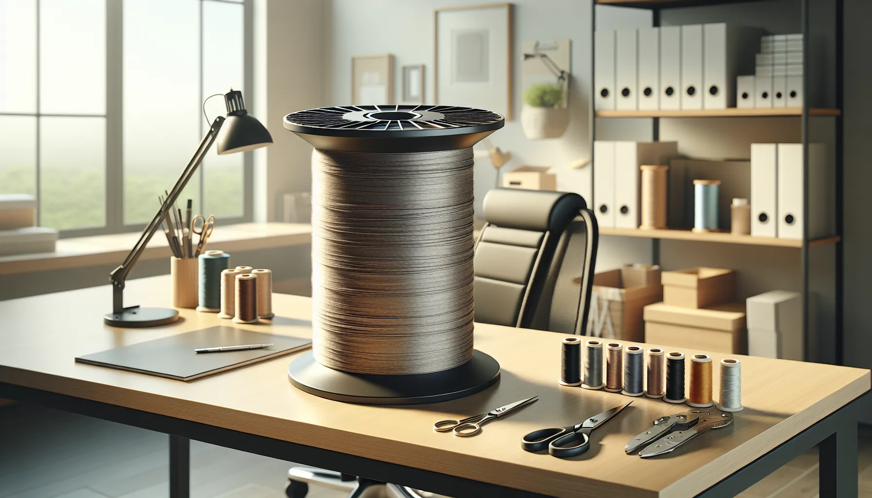 modern workspace with a durable vertical spool and organized tools.