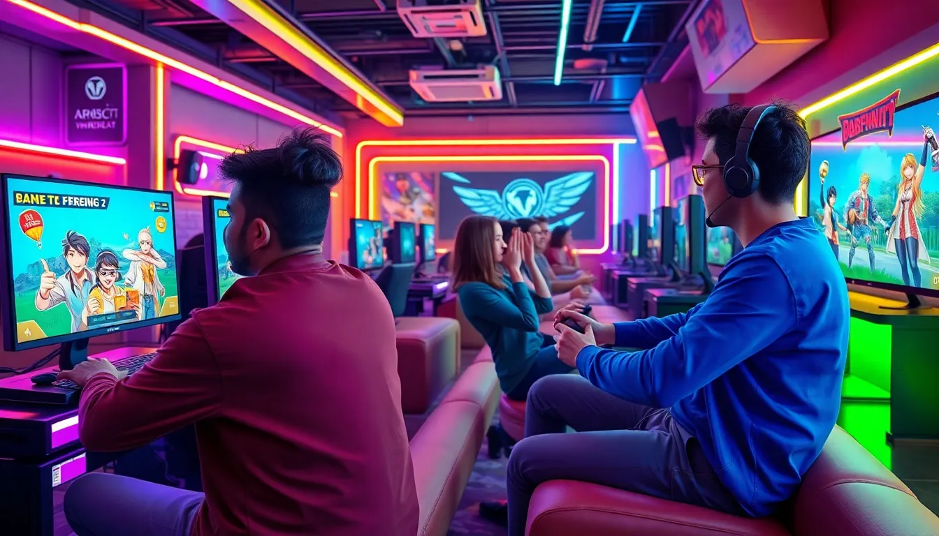 diverse gamers enjoying Bobfusdie7.9 in a vibrant gaming lounge.