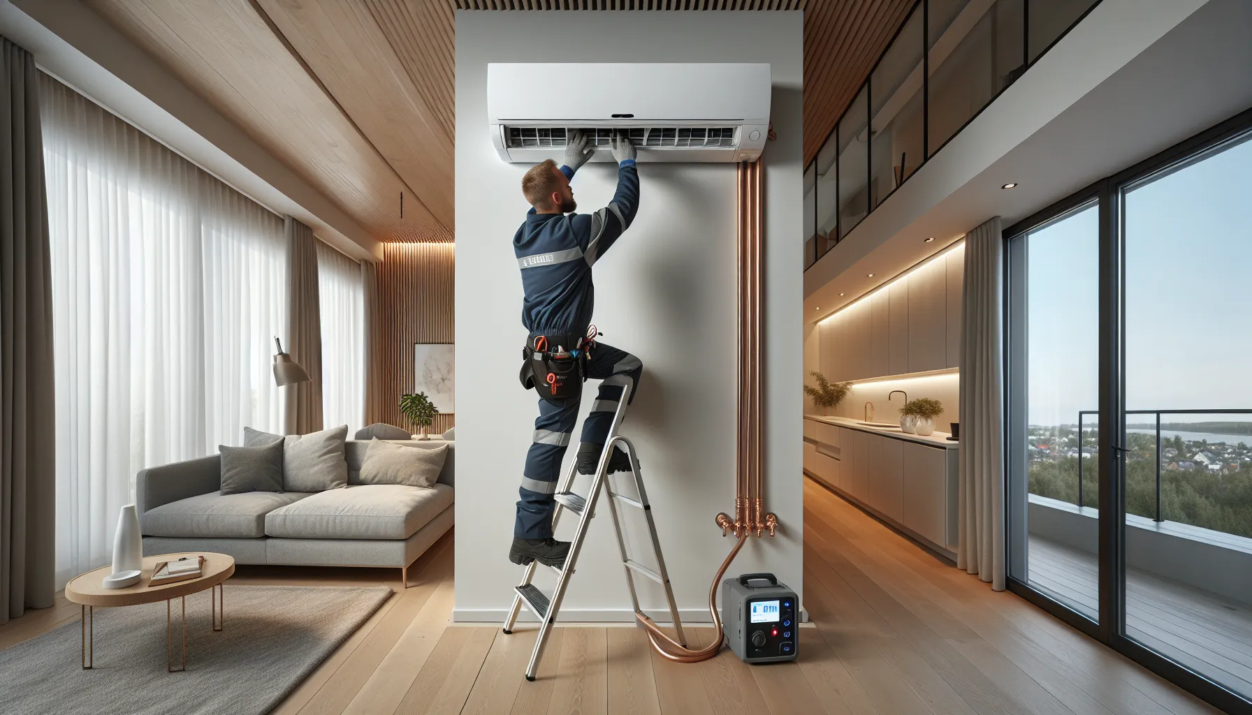 Certified installer mounts high wall heat pump in a norwegian living room.
