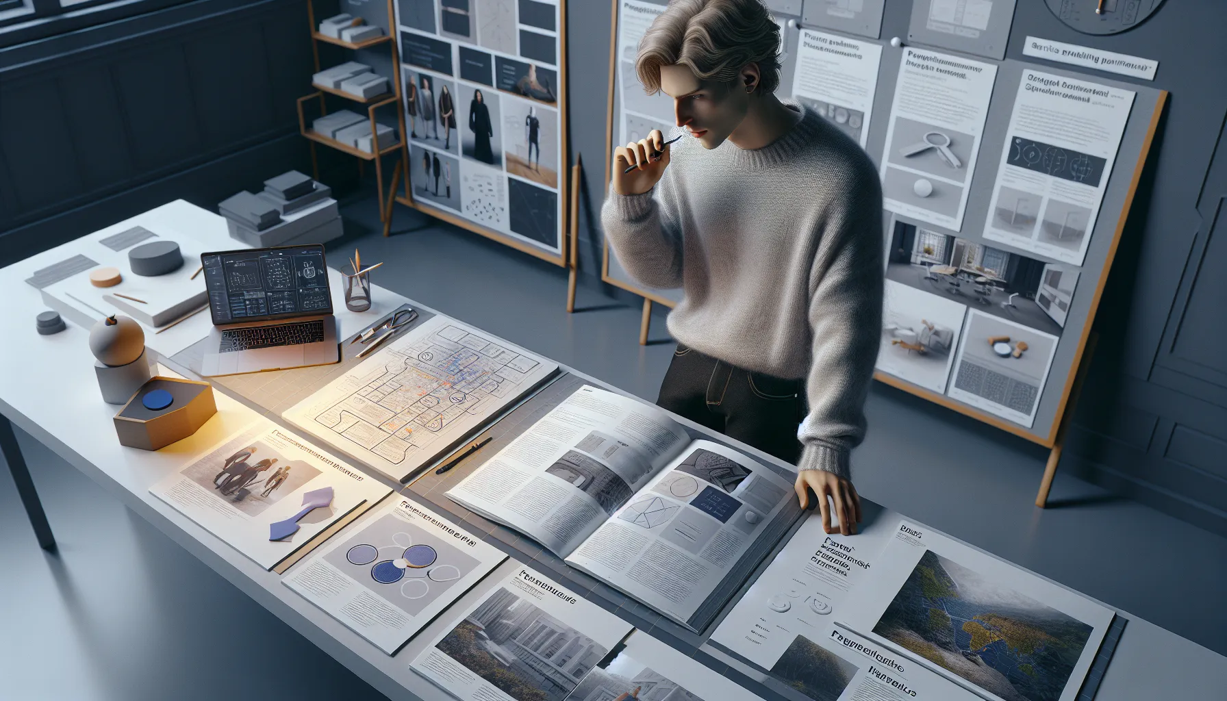 Norwegian design student comparing international and ntnu study programs at a studio table.