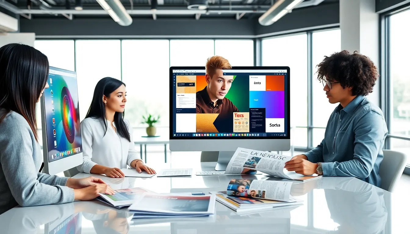 Professionals collaborating on using Shotscribus software in a modern office.