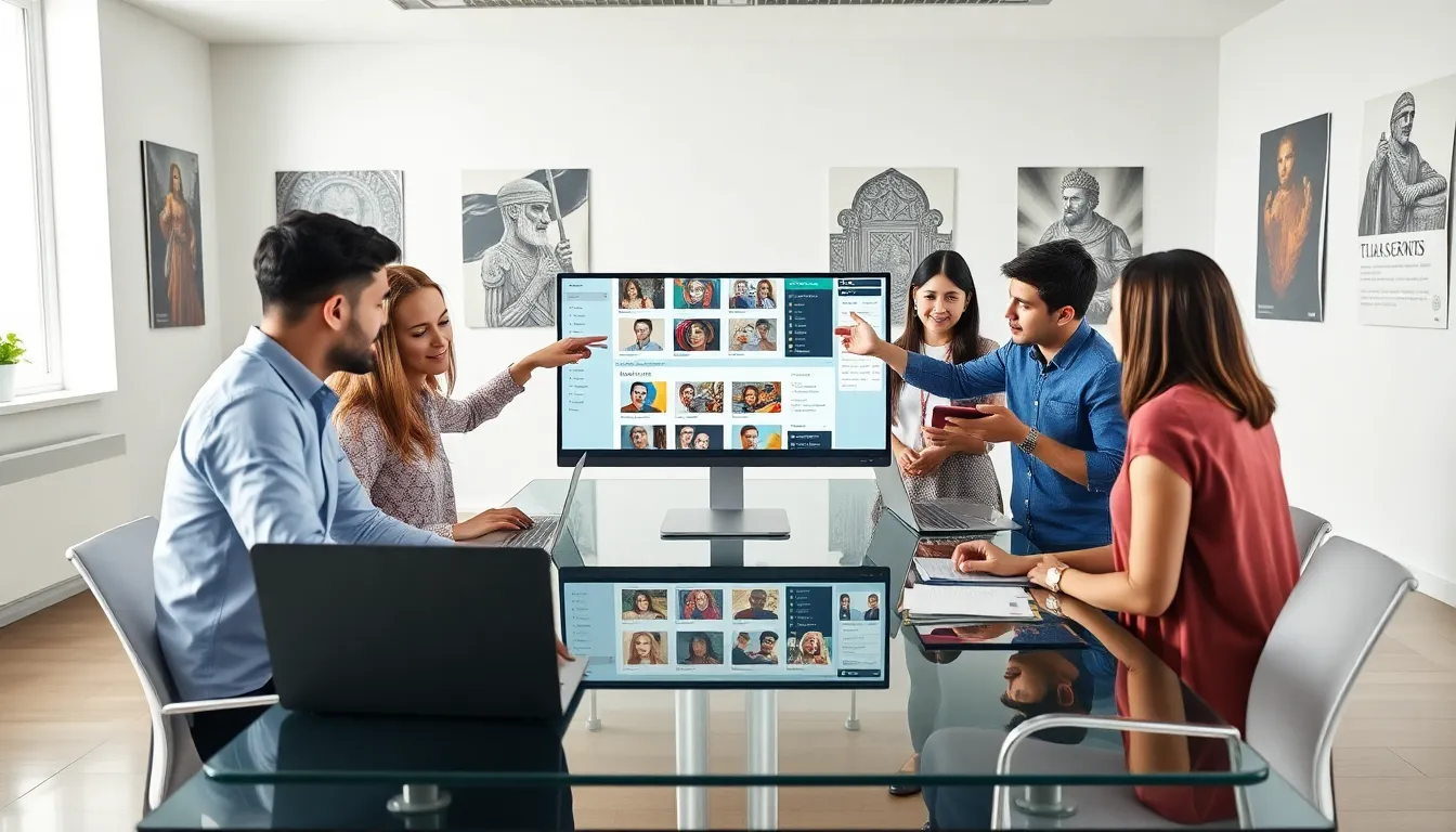 diverse team collaborating on CK2Generator in a modern office.