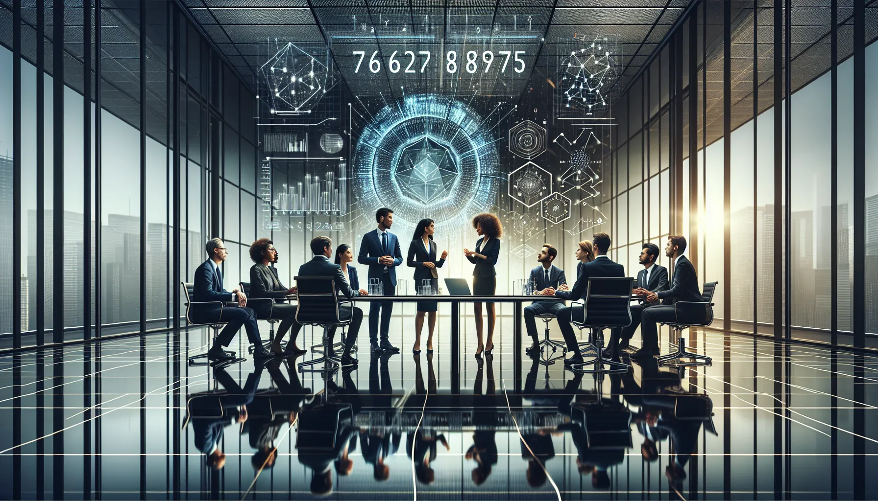 diverse team discussing data in a modern office setting.