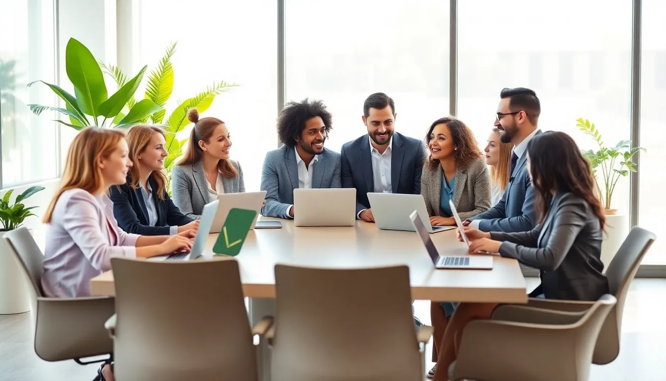 diverse team discussing communication strategies in a modern office.