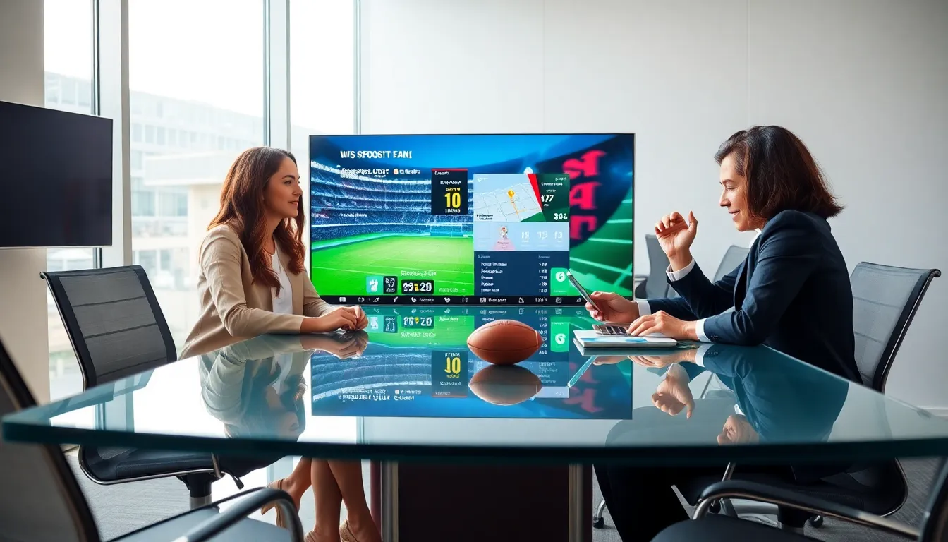 diverse team discussing sports reporting in a modern office.