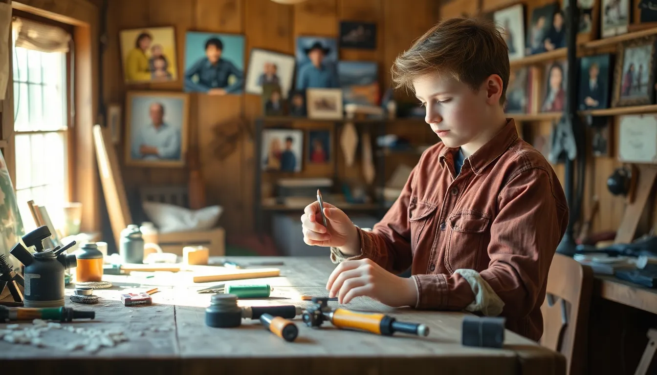 Young Charlie Haguee engaged in a creative project in a cozy room.