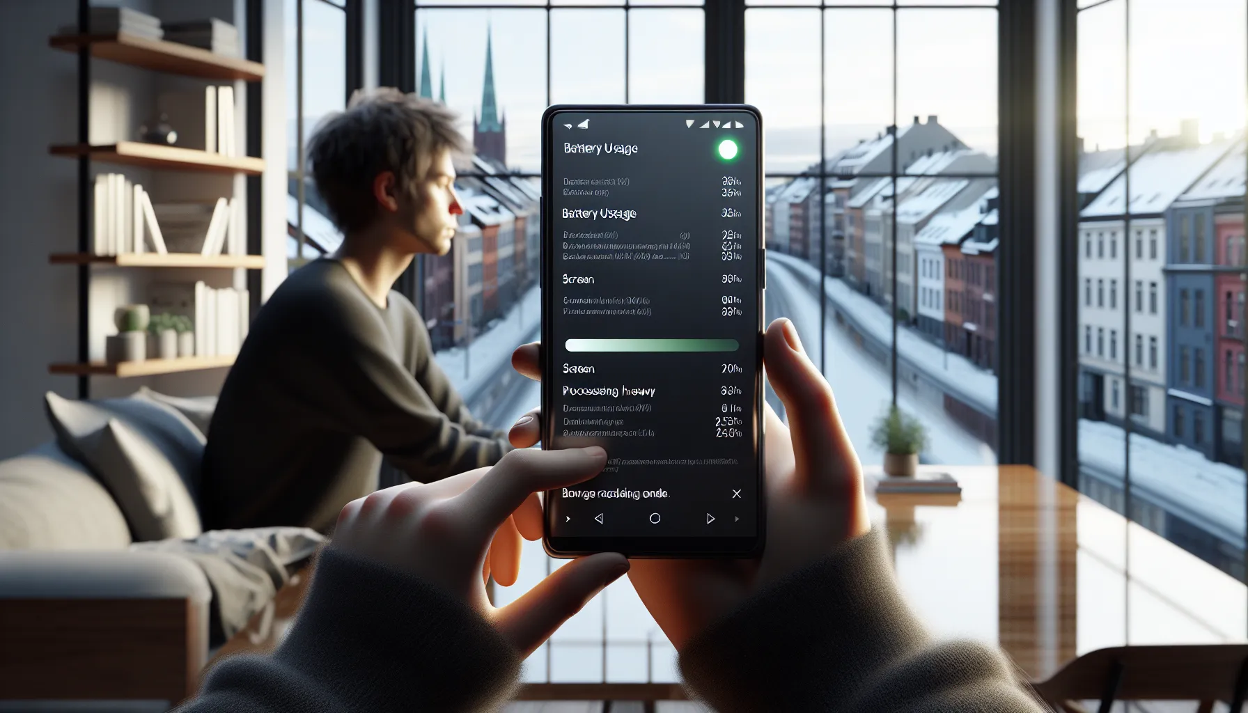 Person in norway adjusting smartphone power saving settings to balance performance and battery.