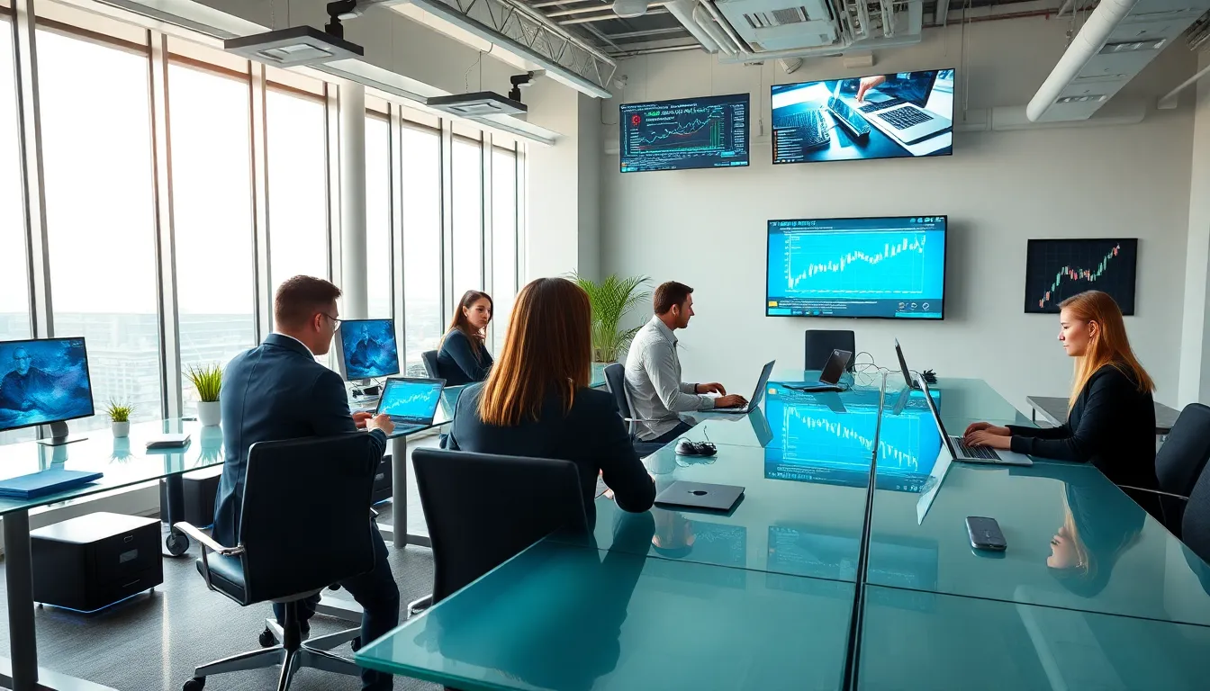 diverse team collaborating in a modern tech newsroom.