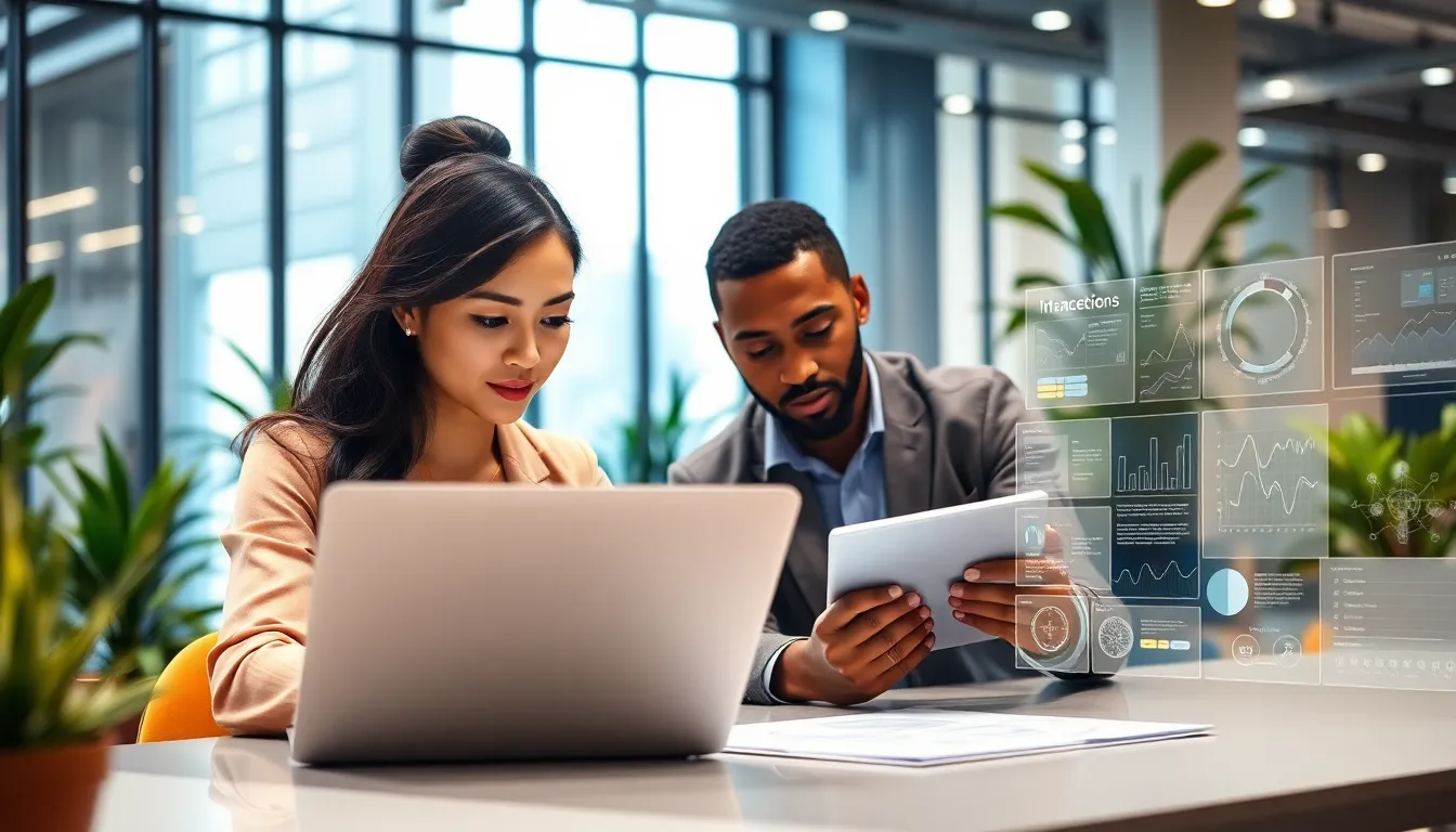 diverse team collaborating in a modern digital workspace.