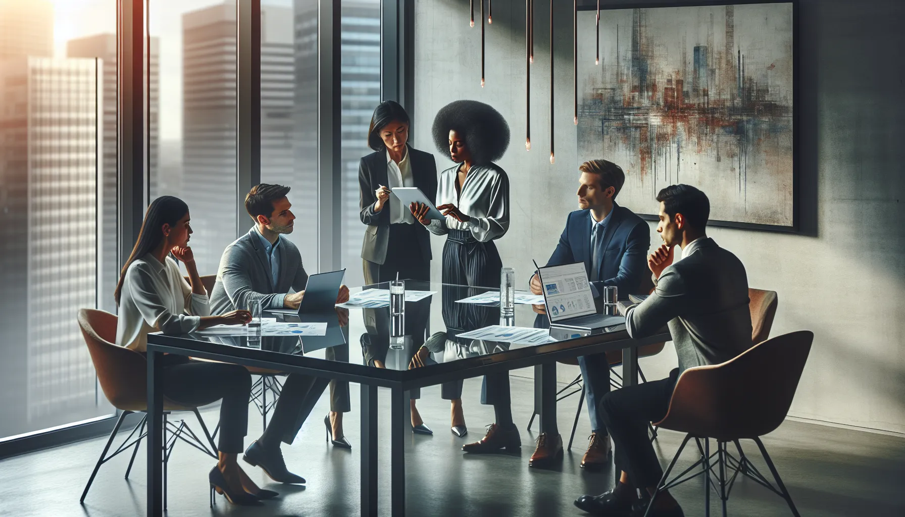 diverse professionals discussing cybersecurity in a modern office.