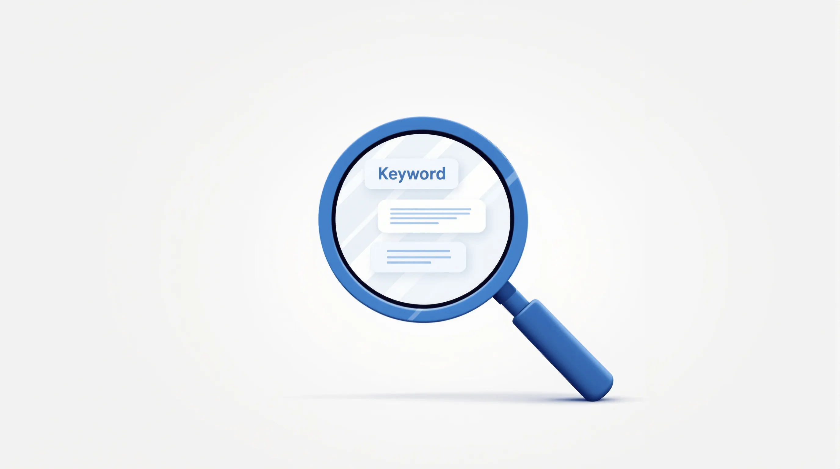 Magnifying glass examining keyword tags for SEO research