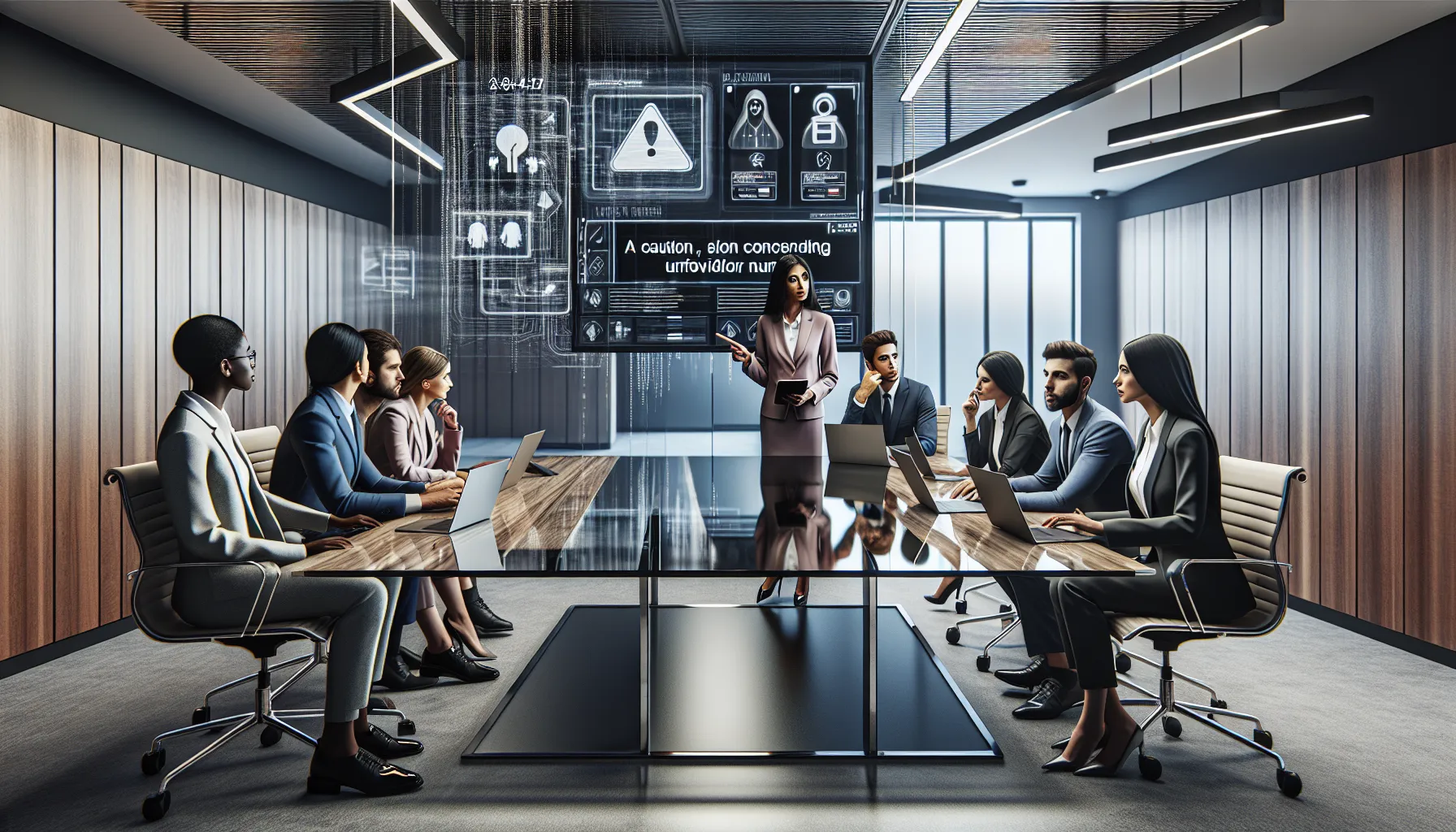 diverse team discussing precautions against unknown phone numbers.