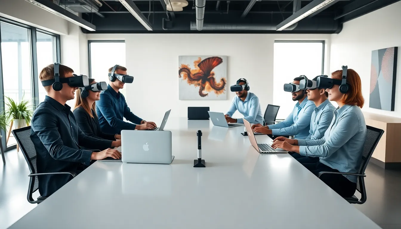 diverse team of virtual reality developers in a modern office
