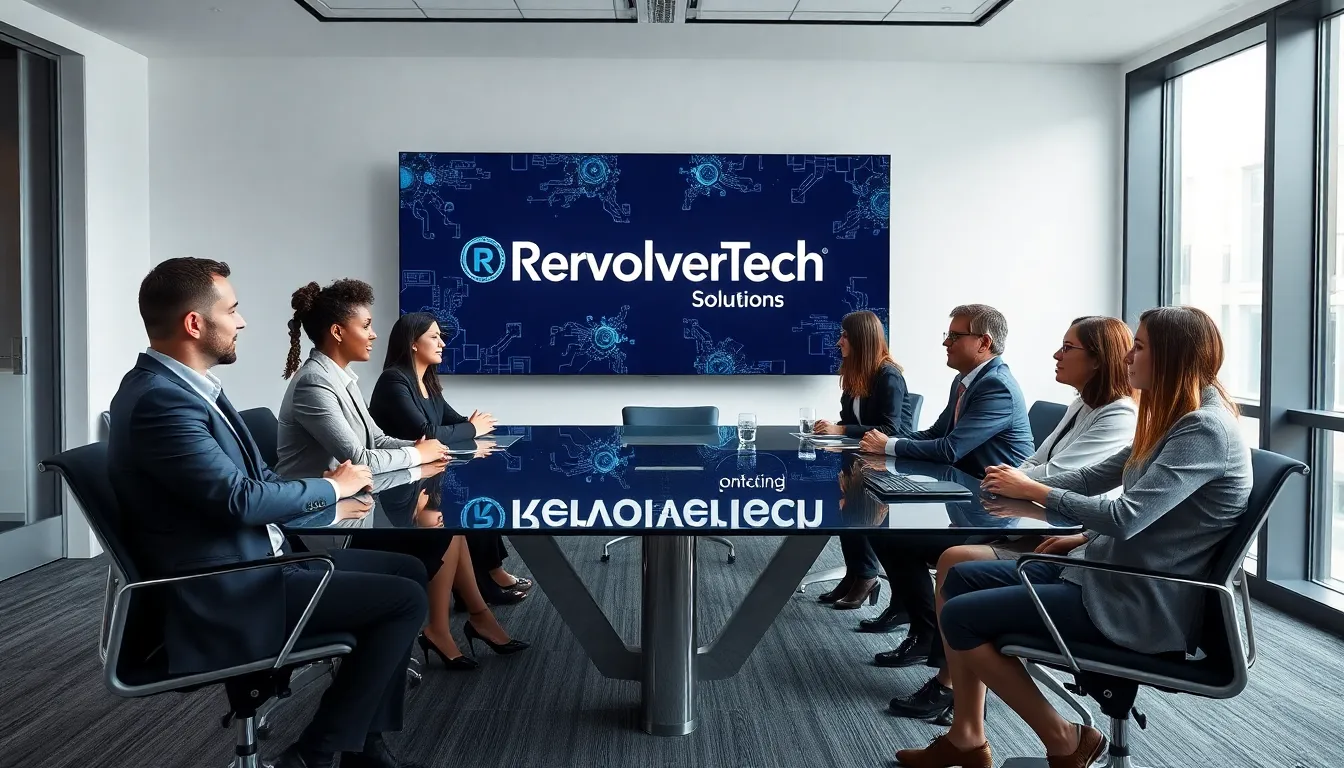 diverse professionals discussing technology in a modern office.