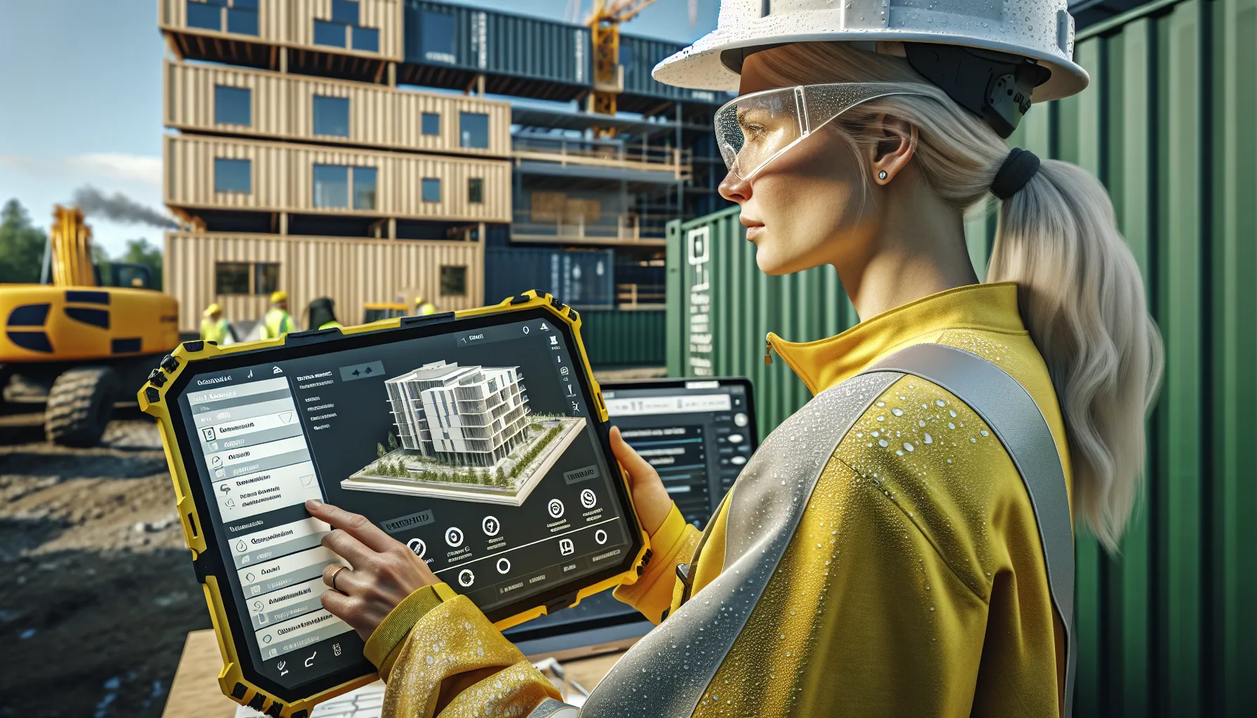 De beste verktøyene for prosjektstyring i byggebransjen 2 Norwegian construction team reviews bim model and change logs on site.