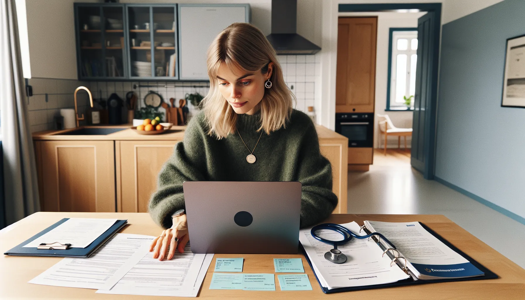 Young woman uploads nursing application documents to samordna opptak in norway.