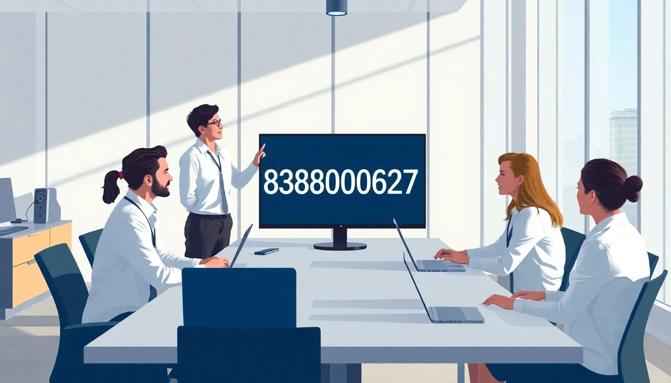 diverse team discussing a telecommunications number in a modern office.