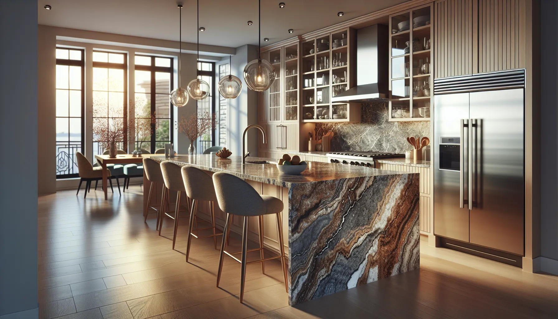 A kitchen showcasing granite and quartz countertops side by side.