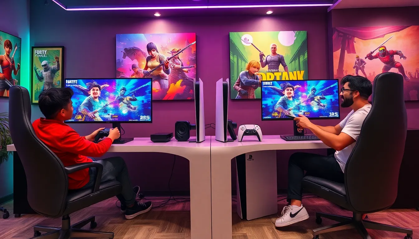 gamers playing together on Xbox and PS5 consoles.