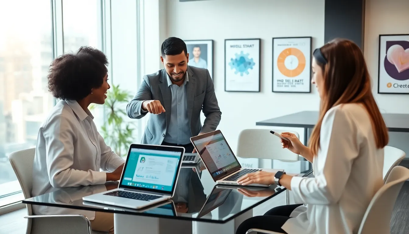 diverse team collaborating on Glide app development in a modern office.