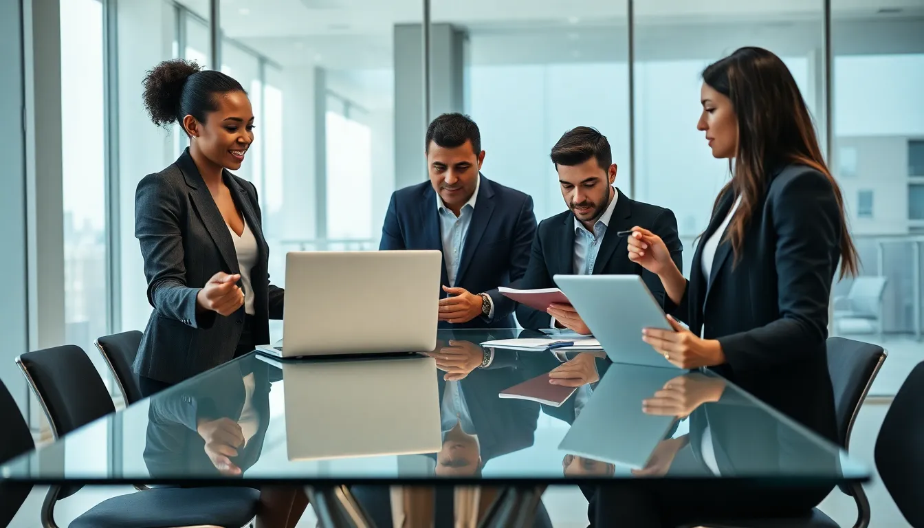 diverse team collaborating on artificial intelligence development in a modern office.