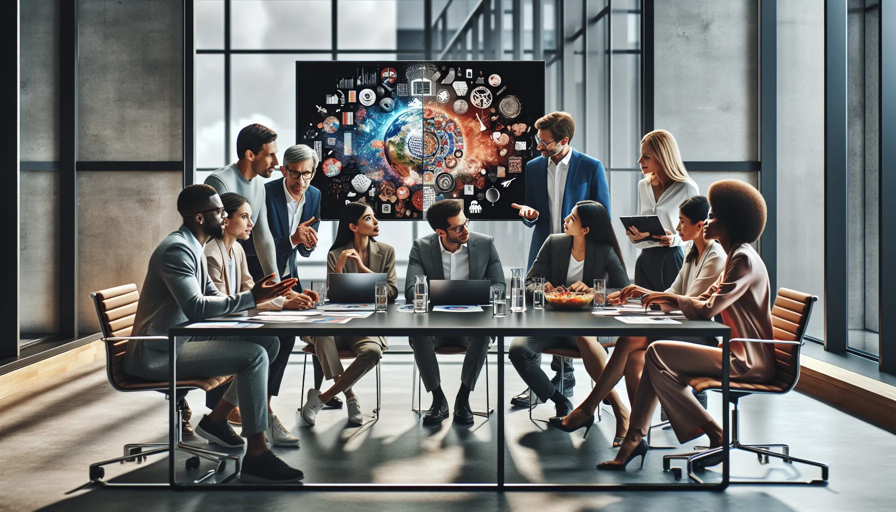 diverse professionals discussing the concept of ебаорво in a modern office.