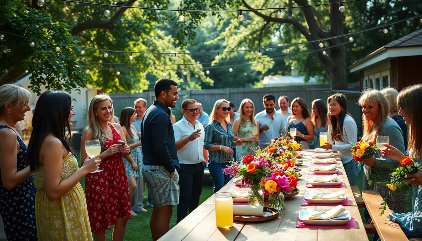 outdoor backyard gathering celebrating a thrifty event.