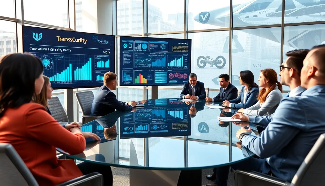 diverse professionals discussing transportation safety in a modern conference room.