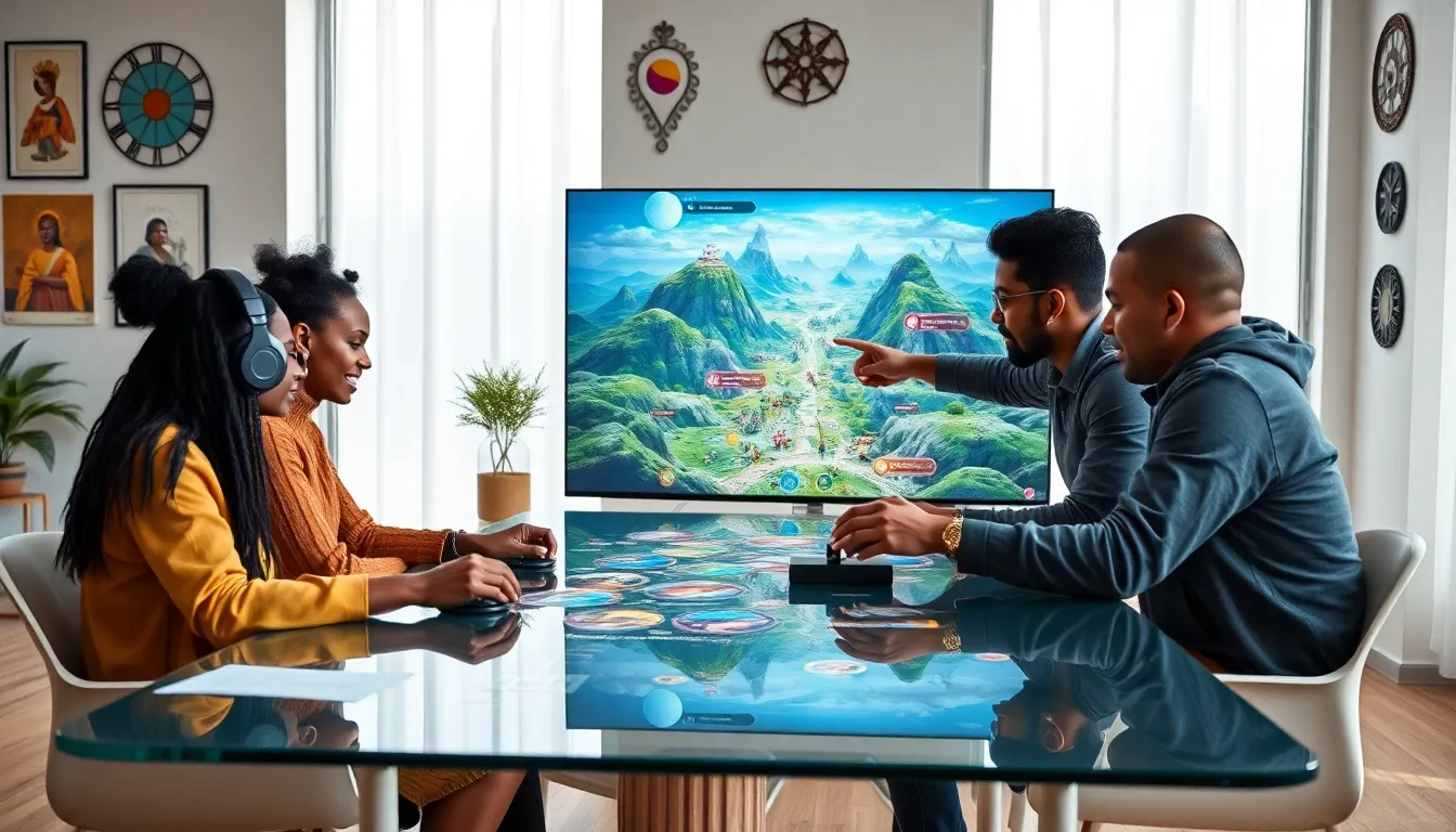 diverse group engaged in an immersive gaming experience.