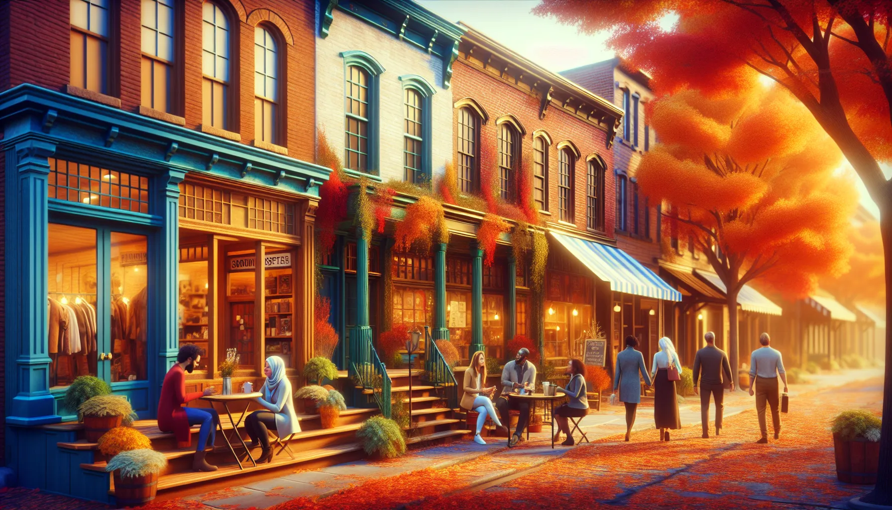 historic street in Tippaborough with autumn leaves and people discussing history.