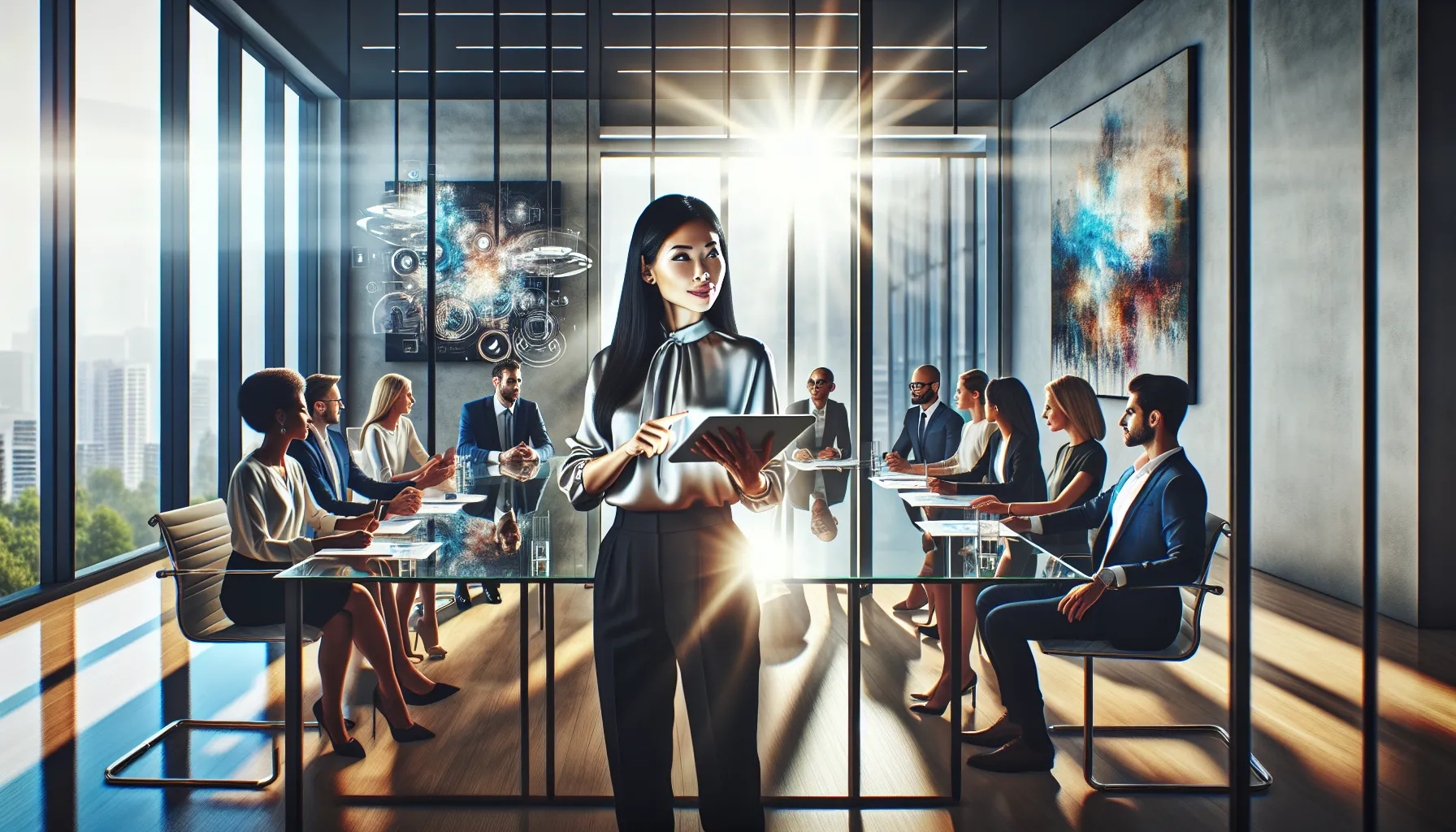 diverse team collaborating in a modern office setting.