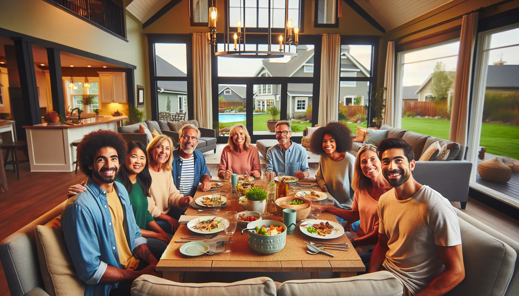 A family enjoying time together in a comfortable vacation rental's dining area.