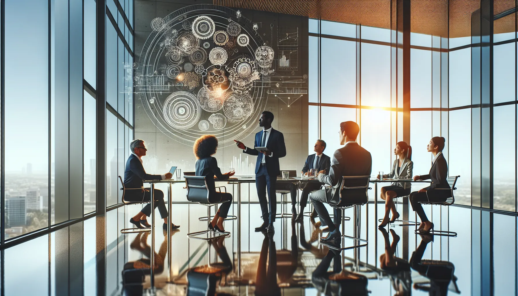 diverse team discussing a foundational framework in a modern office.