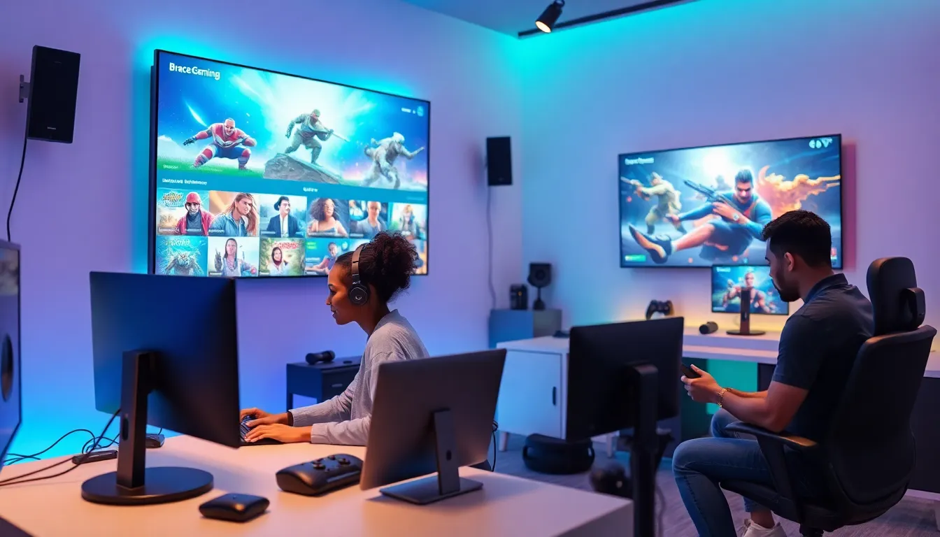 diverse gamers enjoying various games in a modern gaming setup.