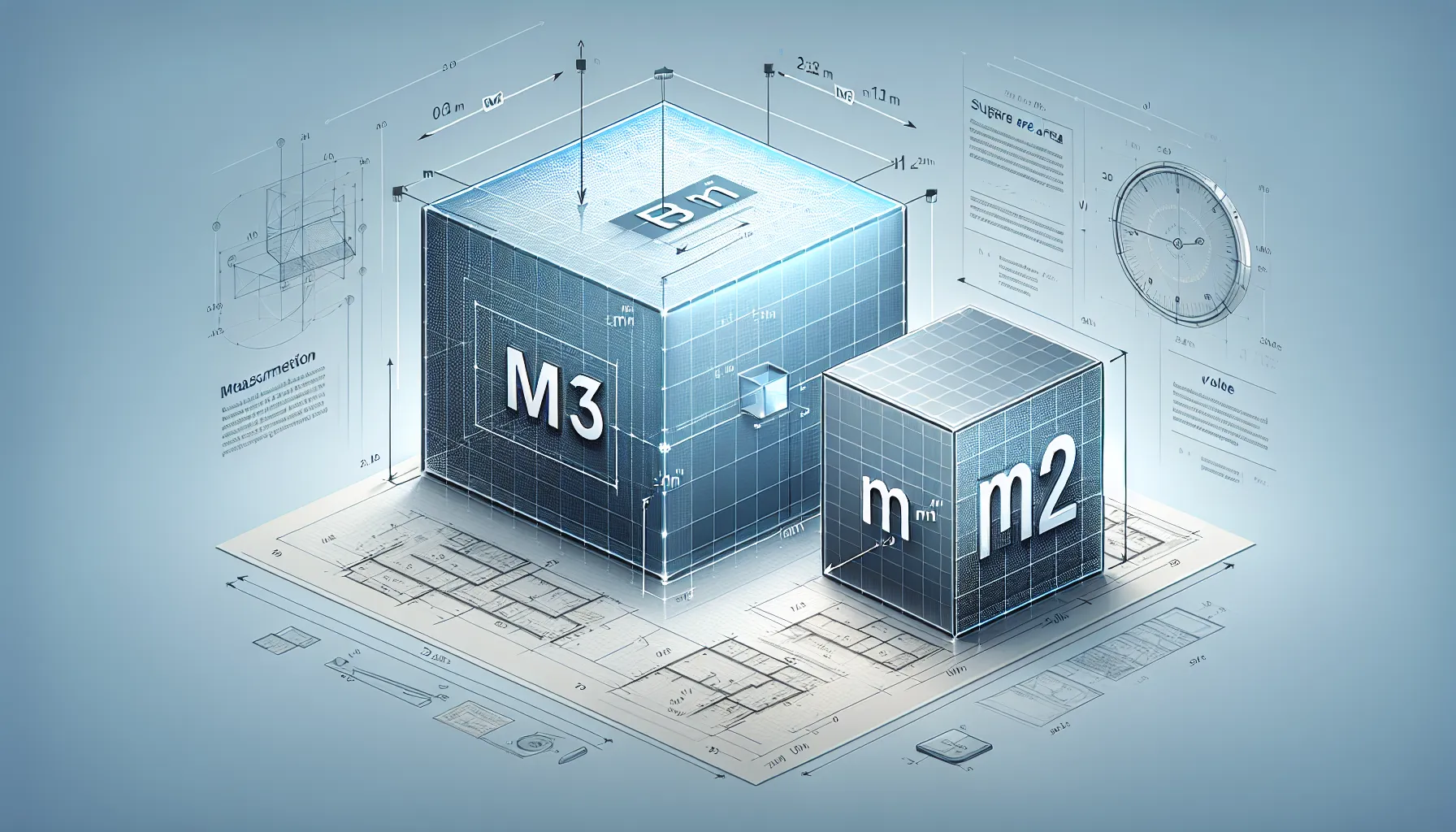 Educational diagram showing cubic meter and square meter measurement units comparison