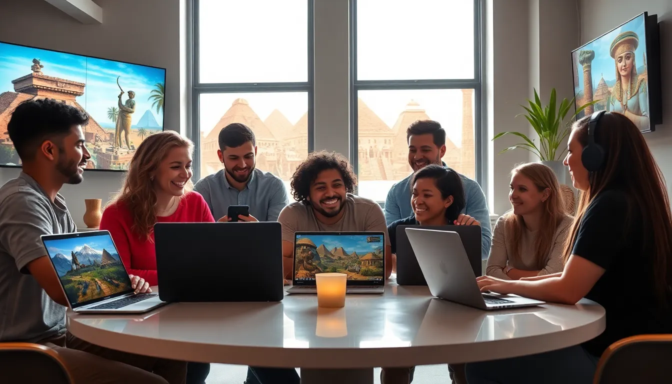 group of gamers discussing ancient Egyptian-themed video games.