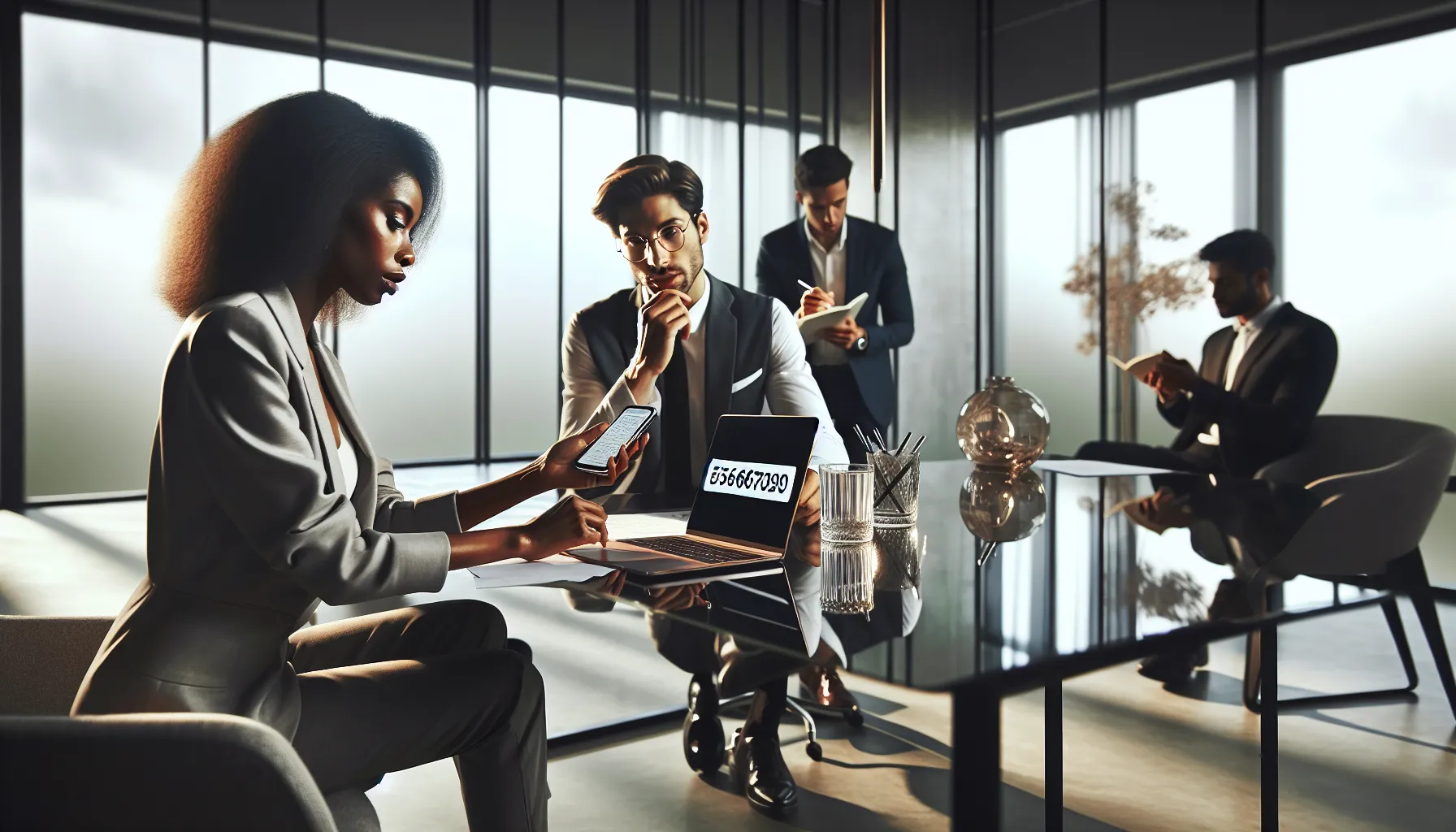diverse professionals discussing secure communication in a modern office.