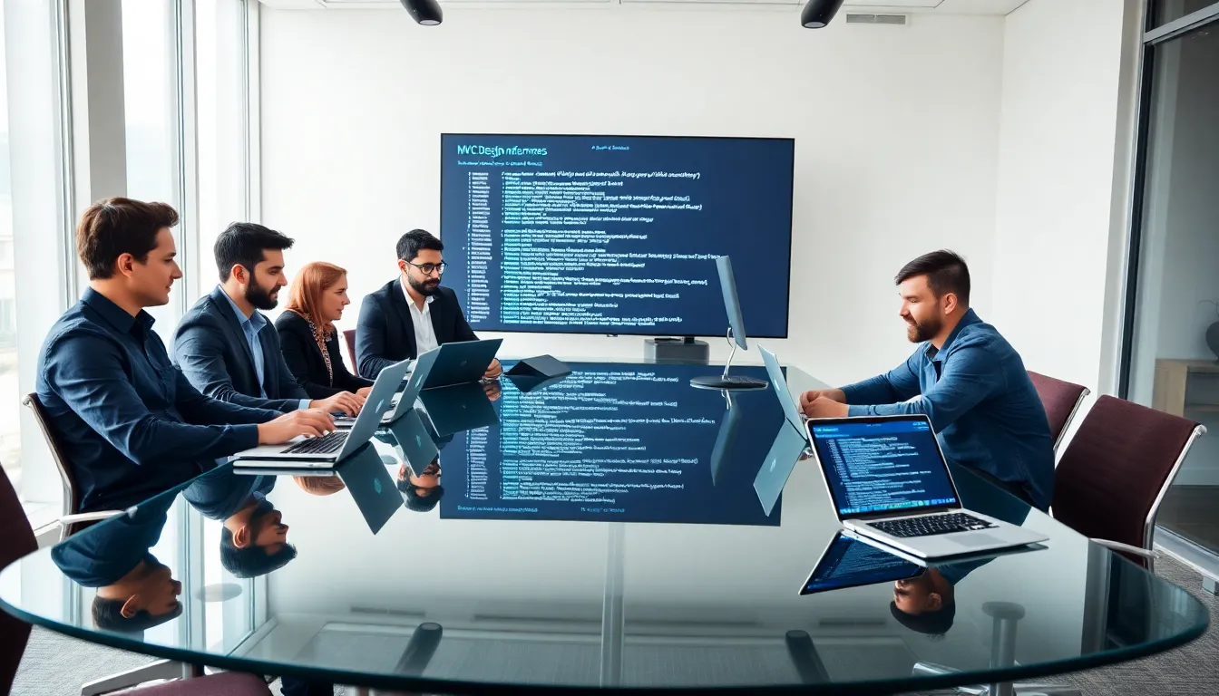 diverse team collaborating on Ruby on Rails projects in a modern office.