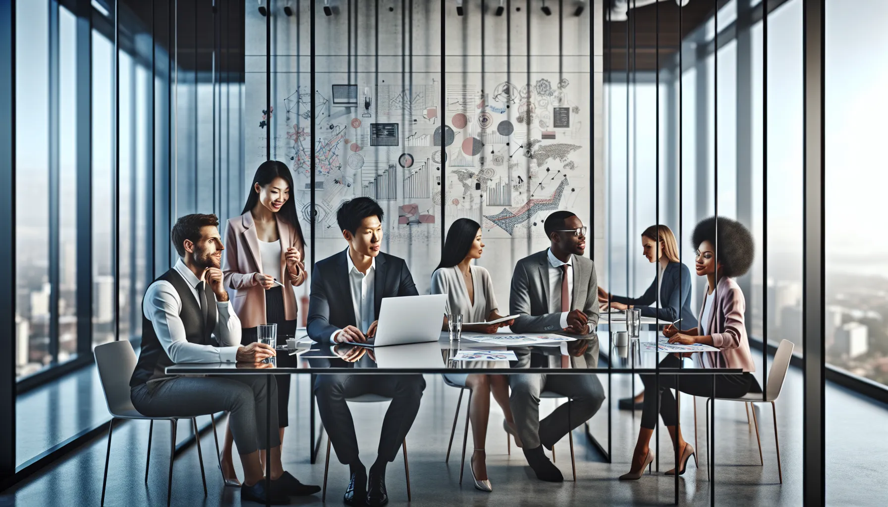 diverse team collaborating in a modern office on innovative projects.